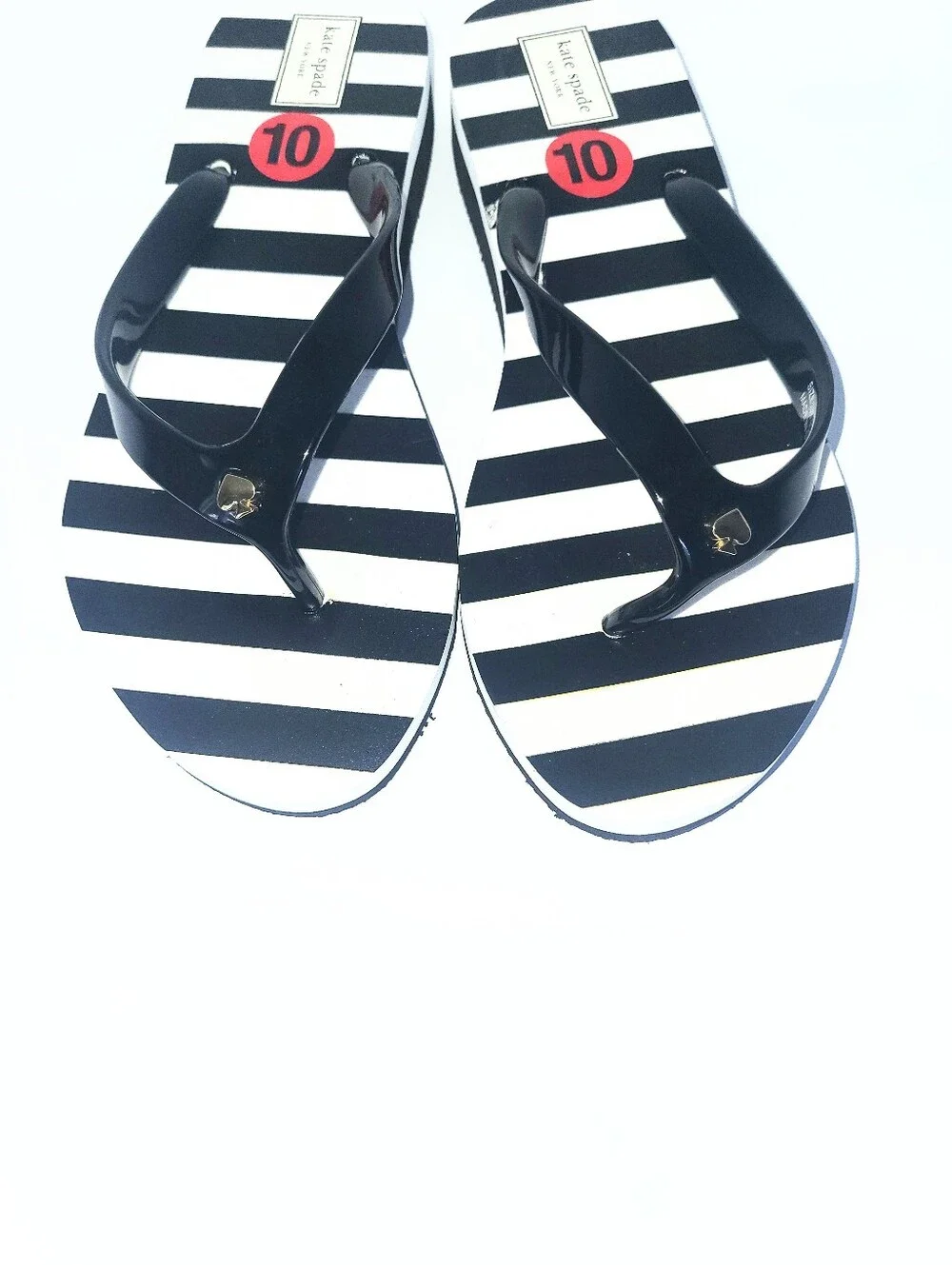 NWT Kate Spade Milli Flip Flop Wedge Thong Sandal Black & White Striped Size 10